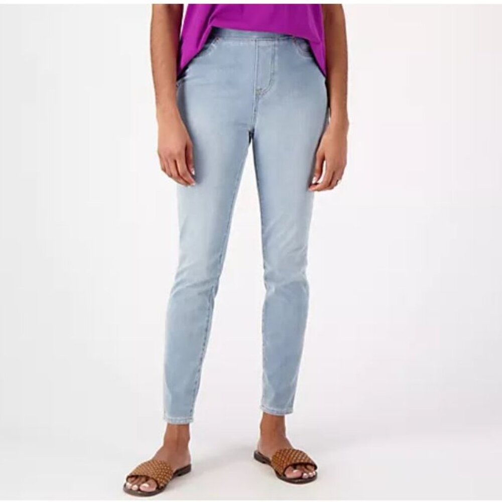 LOGO by Lori Goldstein Regular Knit Denim Leggings Light Wash Reg 6 A600841